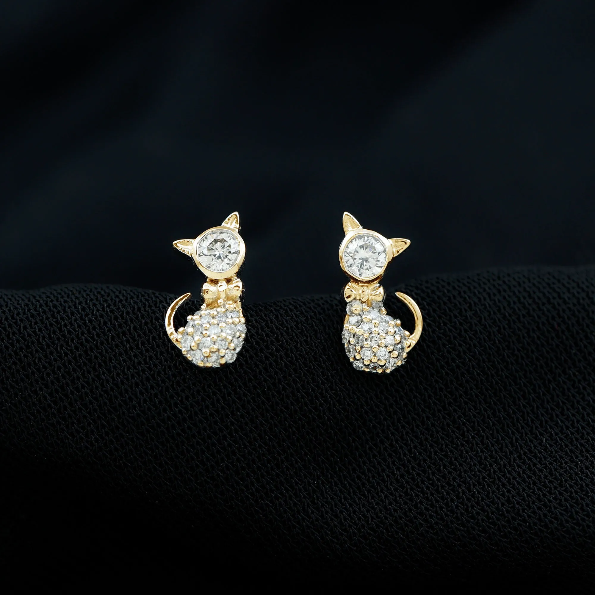 Certified Zircon Cat Screw Back Stud Earrings