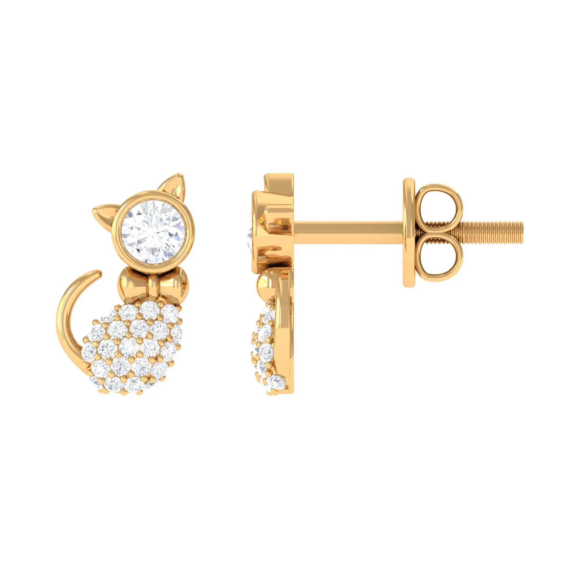 Certified Zircon Cat Screw Back Stud Earrings