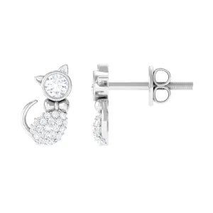 Certified Zircon Cat Screw Back Stud Earrings