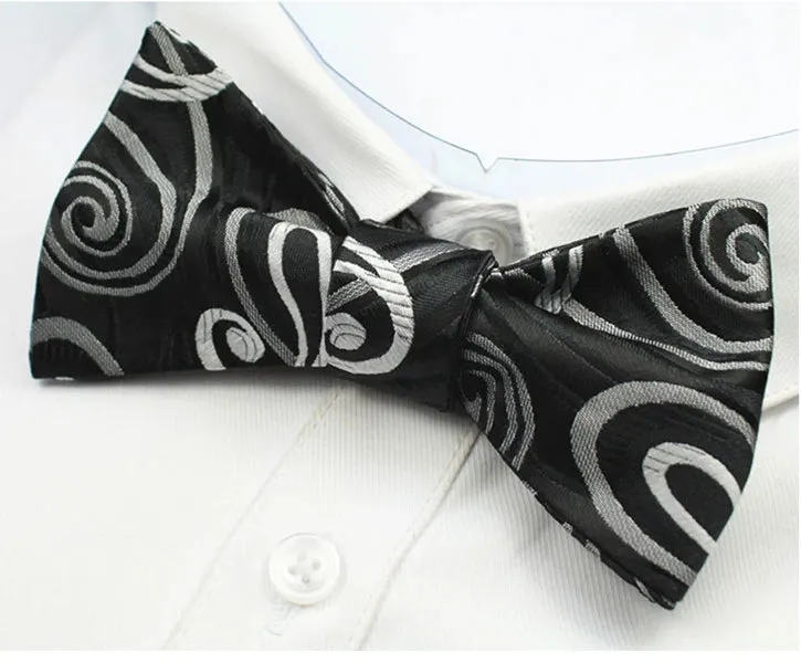 Classy Men Black White Silk Self-Tie Bow Tie