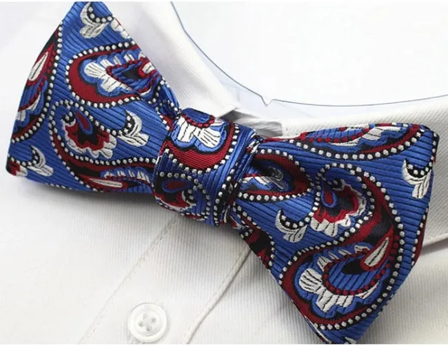 Classy Men Blue Pattern Silk Self-Tie Bow Tie