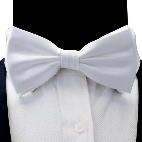 Classy Men White Silk Pre-Tied Bow Tie