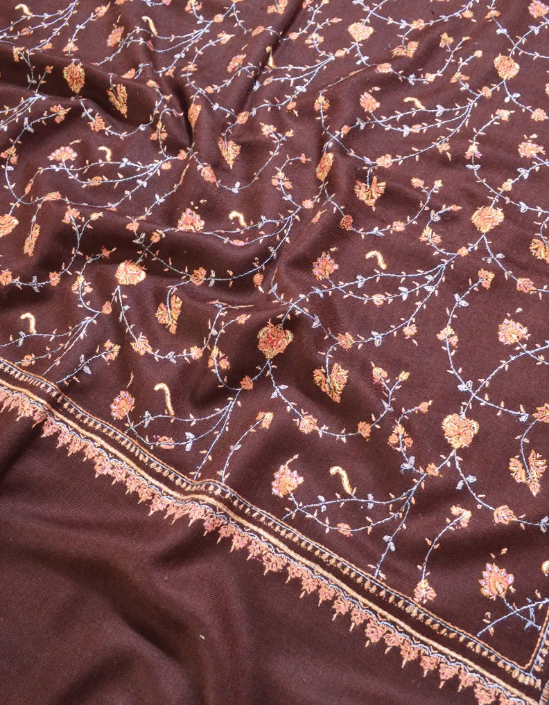 Coffee Brown Pashmina Stole In Sozni 5886