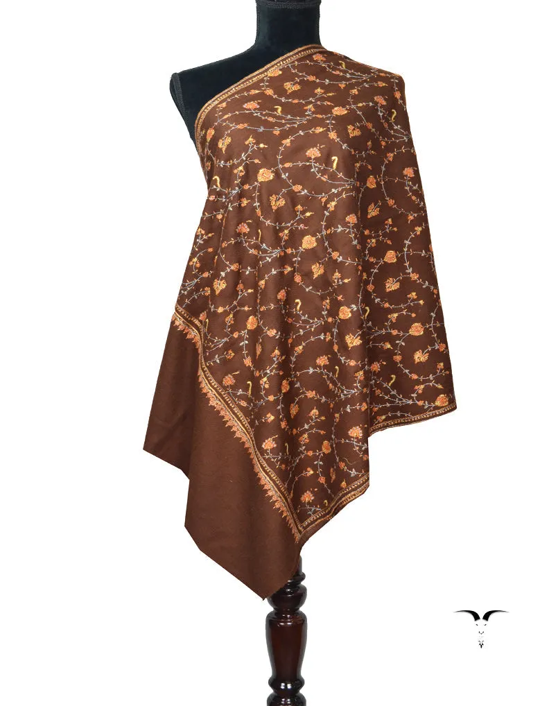 Coffee Brown Pashmina Stole In Sozni 5886