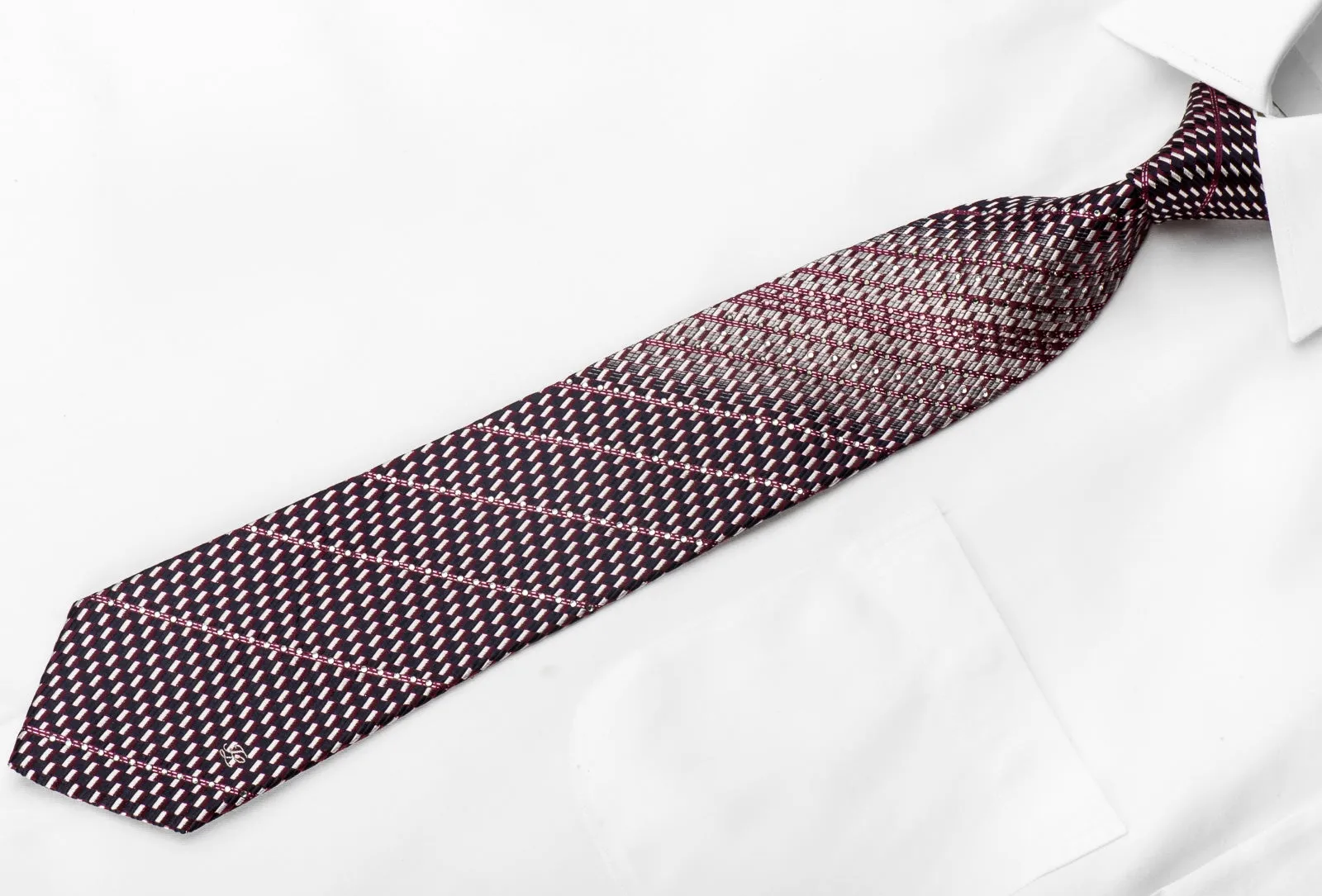 Crystal Necktie Silver Navy Purple Geometric Checker With Purple Sparkles