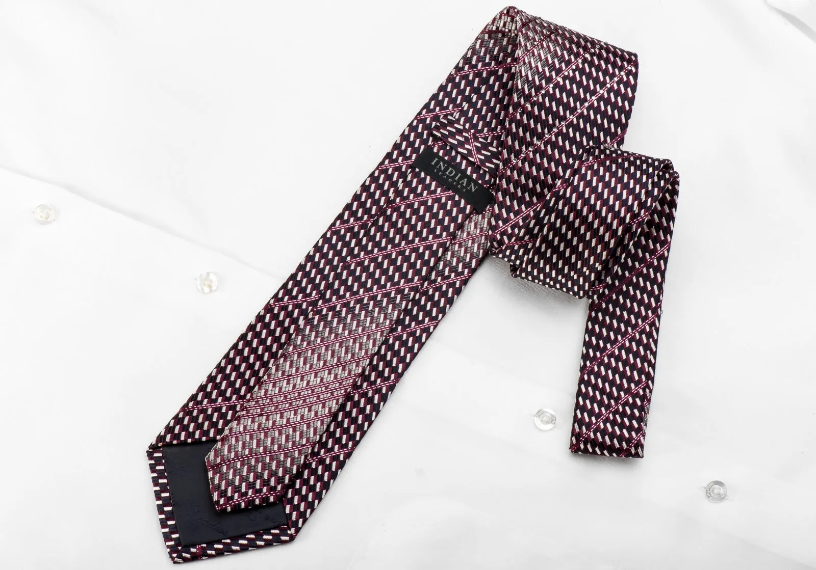 Crystal Necktie Silver Navy Purple Geometric Checker With Purple Sparkles