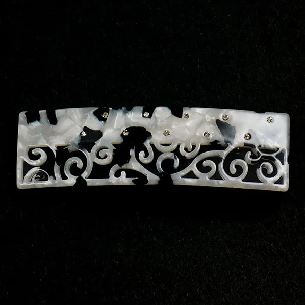 Crystalmood Cellulose Acetate Rectangle Filigree Hair Barrette w/ Rhinestones