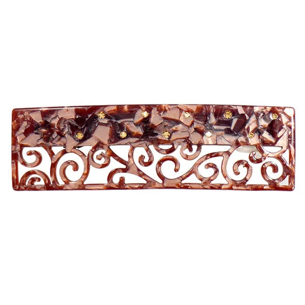 Crystalmood Cellulose Acetate Rectangle Filigree Hair Barrette w/ Rhinestones