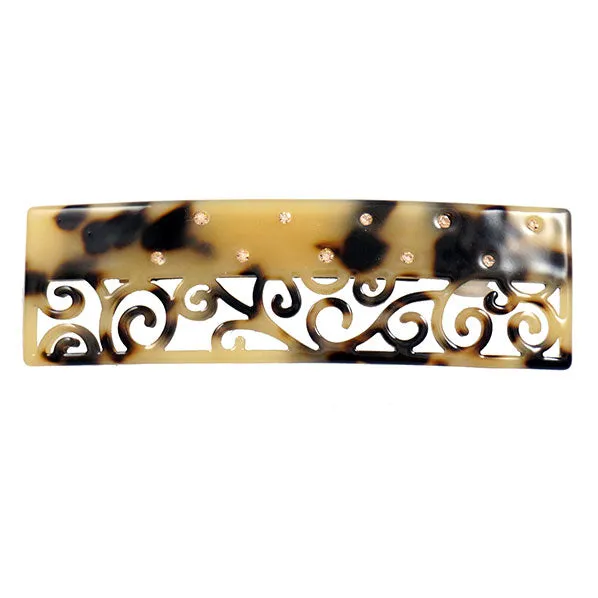 Crystalmood Cellulose Acetate Rectangle Filigree Hair Barrette w/ Rhinestones