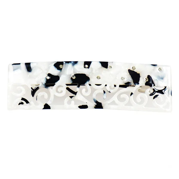 Crystalmood Cellulose Acetate Rectangle Filigree Hair Barrette w/ Rhinestones