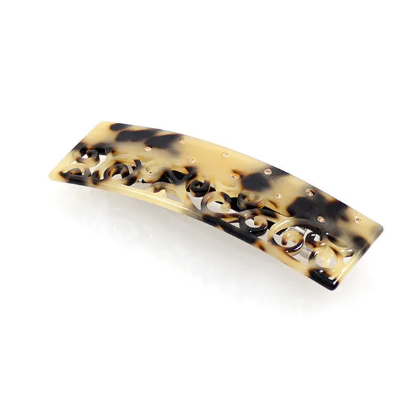 Crystalmood Cellulose Acetate Rectangle Filigree Hair Barrette w/ Rhinestones