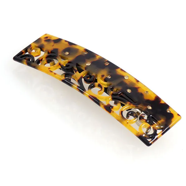 Crystalmood Cellulose Acetate Rectangle Filigree Hair Barrette w/ Rhinestones