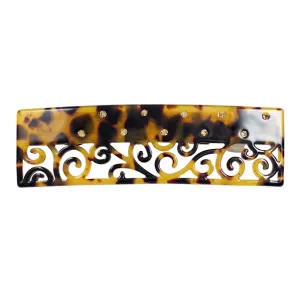 Crystalmood Cellulose Acetate Rectangle Filigree Hair Barrette w/ Rhinestones