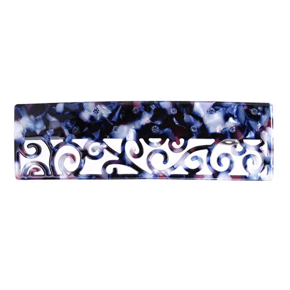 Crystalmood Cellulose Acetate Rectangle Filigree Hair Barrette w/ Rhinestones