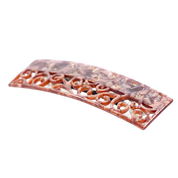 Crystalmood Cellulose Acetate Rectangle Filigree Hair Barrette w/ Rhinestones