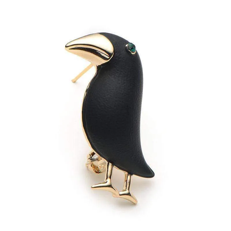 Cute Crow / Raven Brooch Black Paint Bird Enamel Brooches