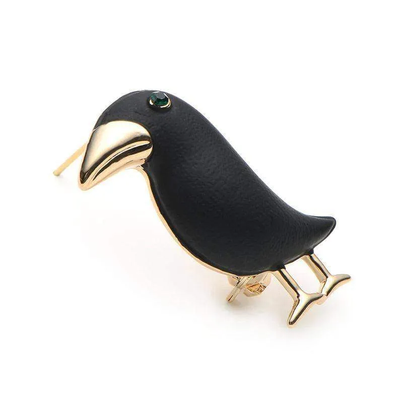 Cute Crow / Raven Brooch Black Paint Bird Enamel Brooches