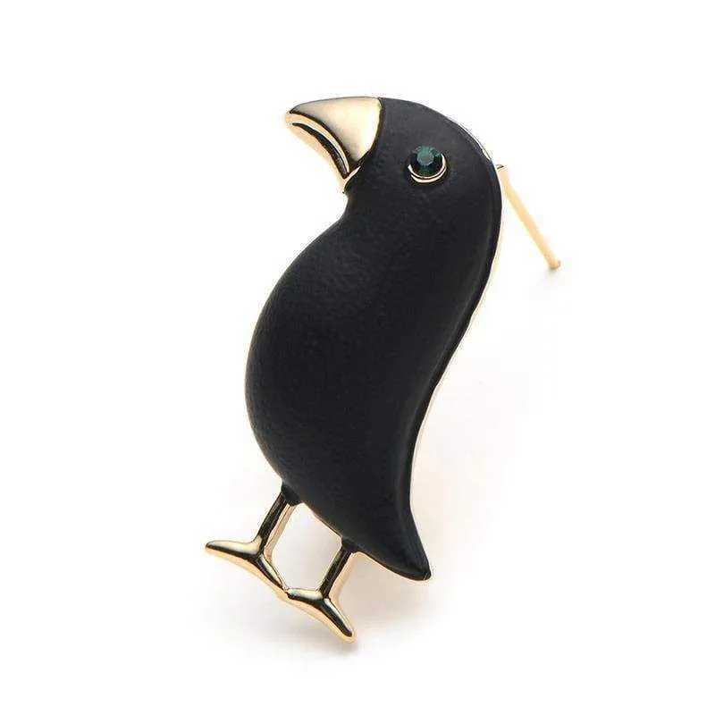 Cute Crow / Raven Brooch Black Paint Bird Enamel Brooches