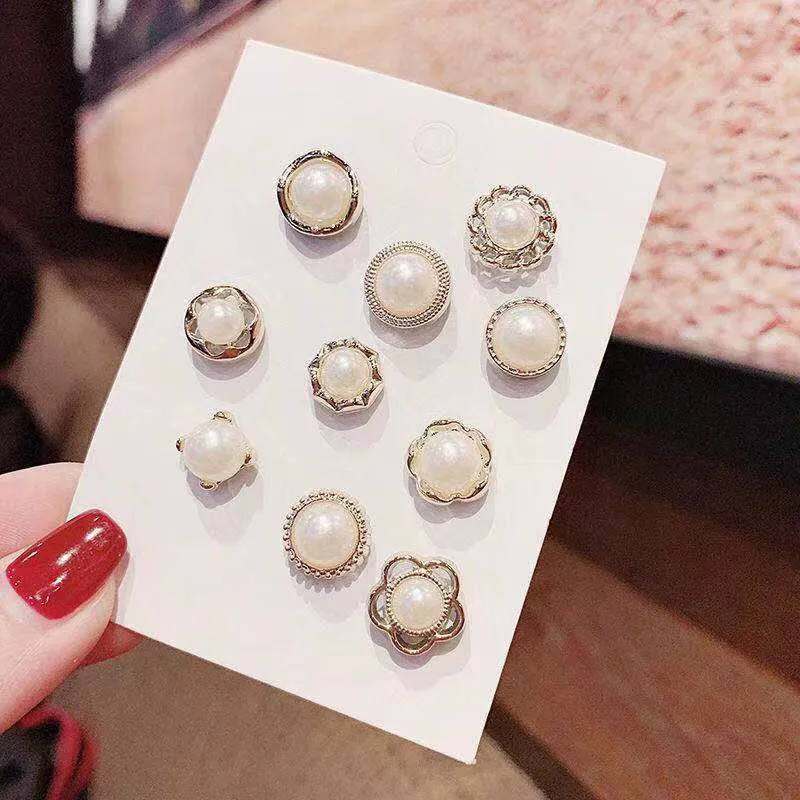 Cute Pearl and Rhinestones Enamel Brooch Pins Jewelry Sets