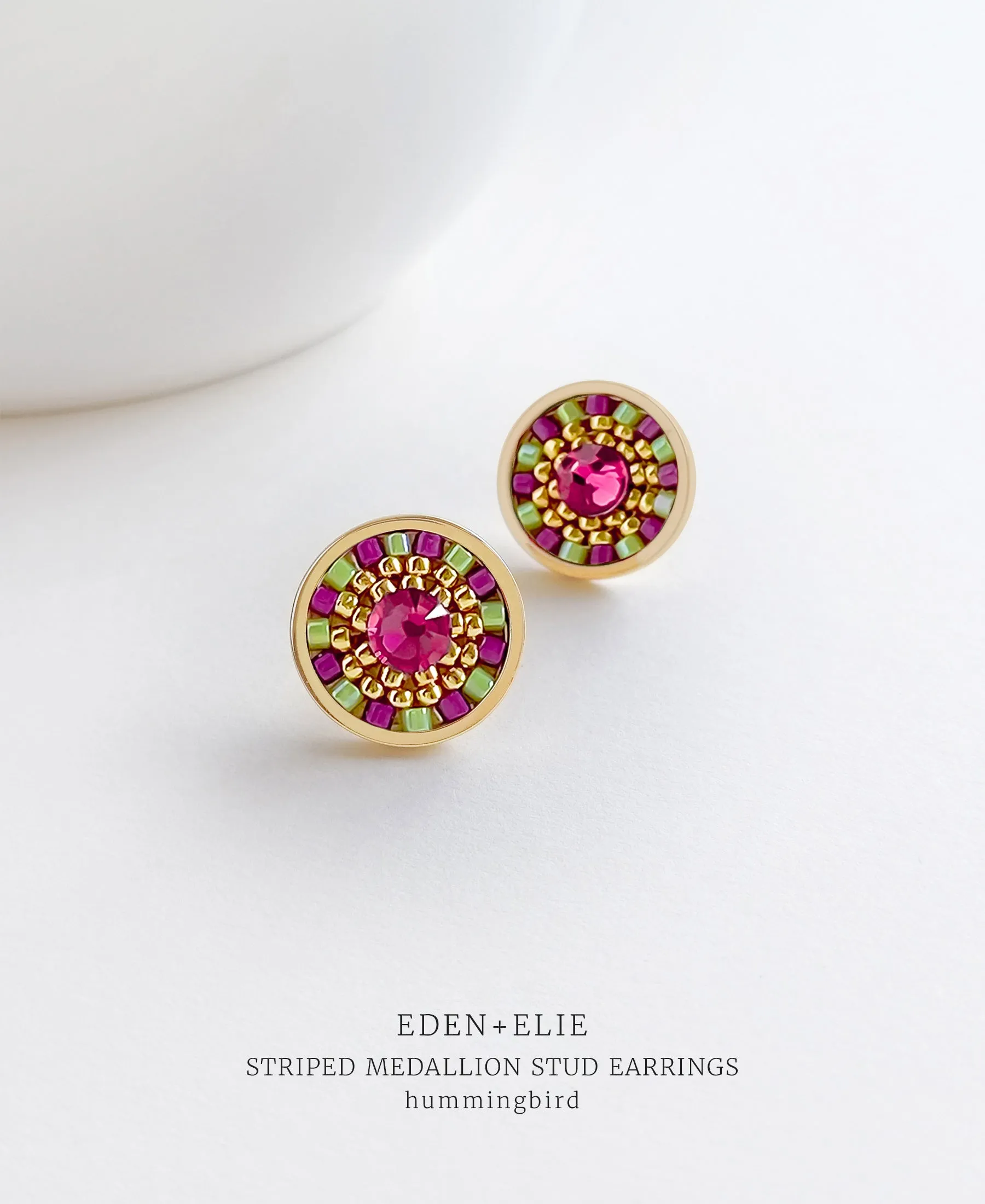 EDEN   ELIE Striped Medallion stud earrings - Hummingbird