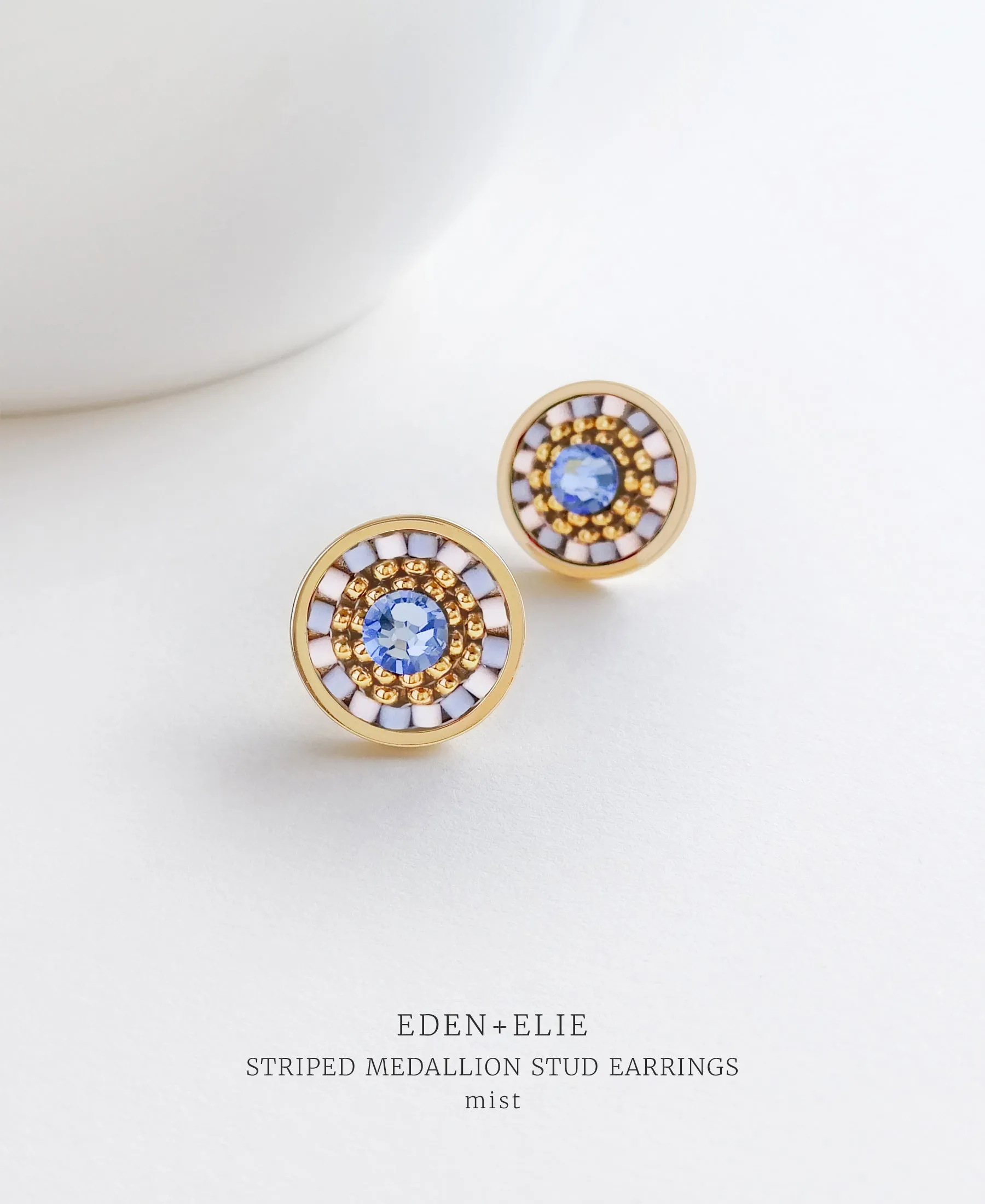 EDEN   ELIE Striped Medallion stud earrings - mist