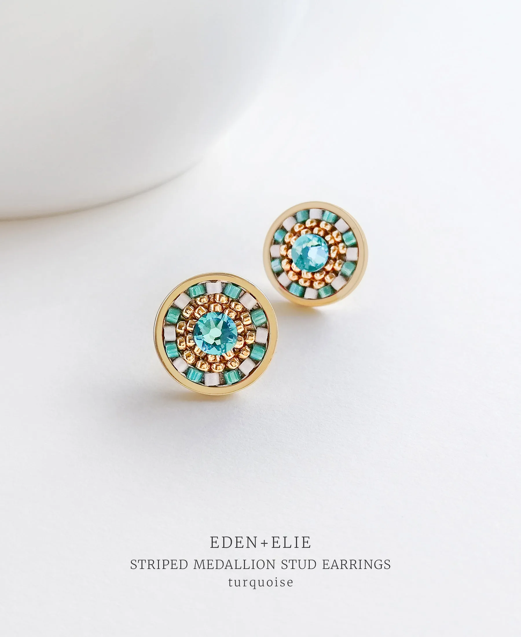 EDEN   ELIE Striped Medallion stud earrings - turquoise