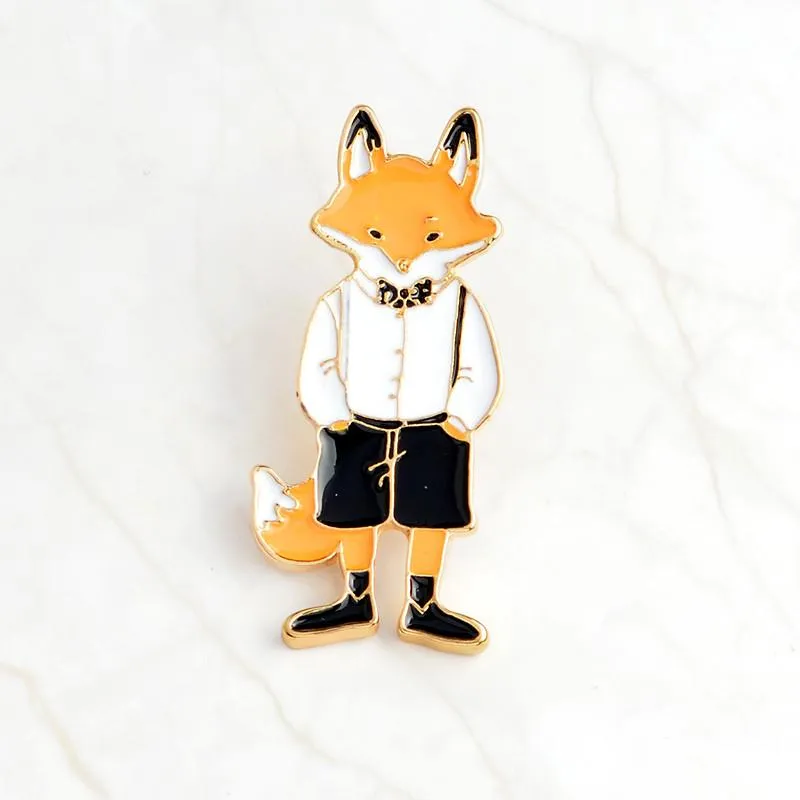 Fancy Rabbit, Fox, and Cat Enamel Brooches