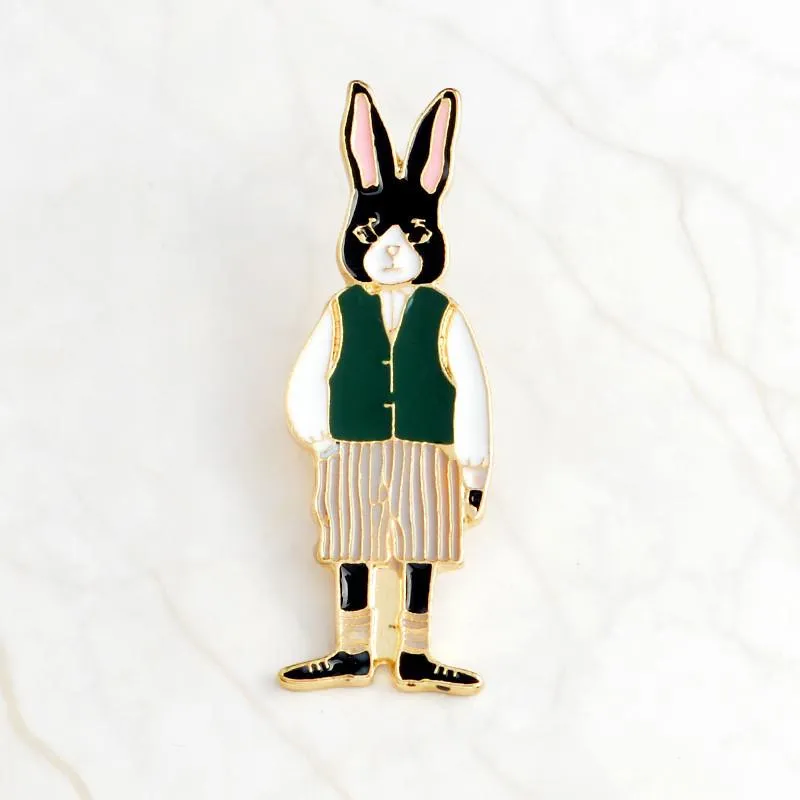 Fancy Rabbit, Fox, and Cat Enamel Brooches