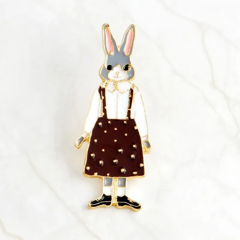 Fancy Rabbit, Fox, and Cat Enamel Brooches