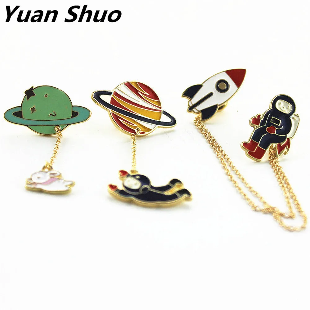 Fashion new style three style astronauts/earth/rabbit girl enamel animal planet brooches women badges clothes pins wholesale