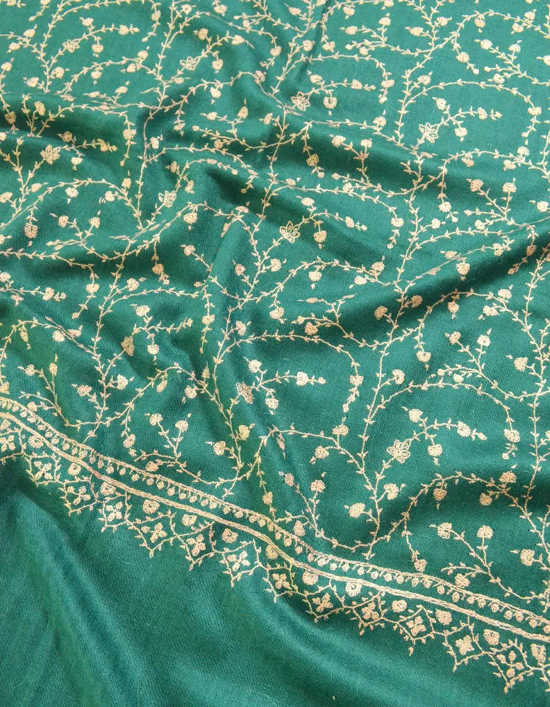 Forest Green Pashmina Stole In Sozni 5977