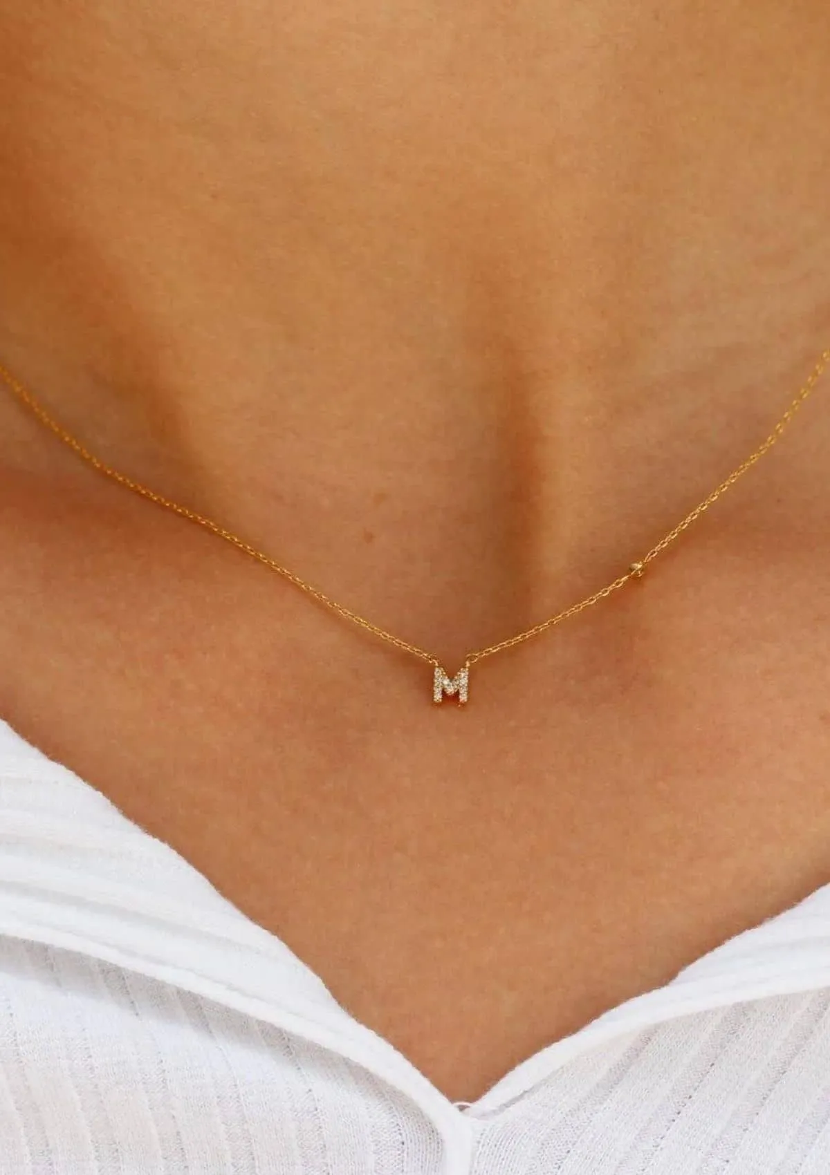 Gold Pave Initial Necklaces