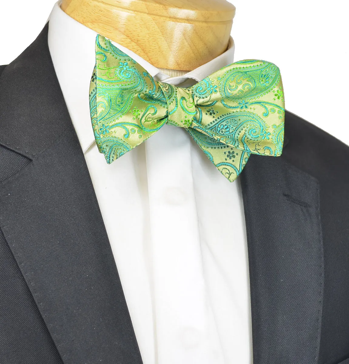 Green and Gold Paisley Silk Bow Tie