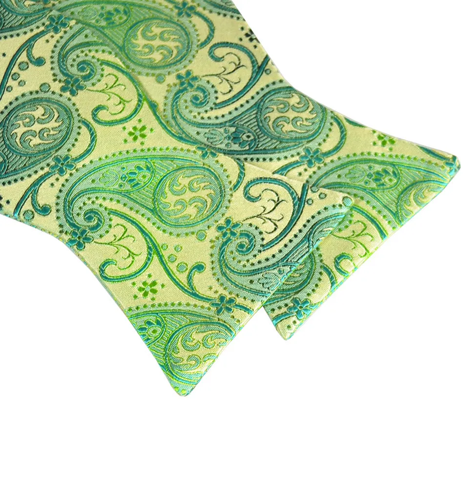 Green and Gold Paisley Silk Bow Tie