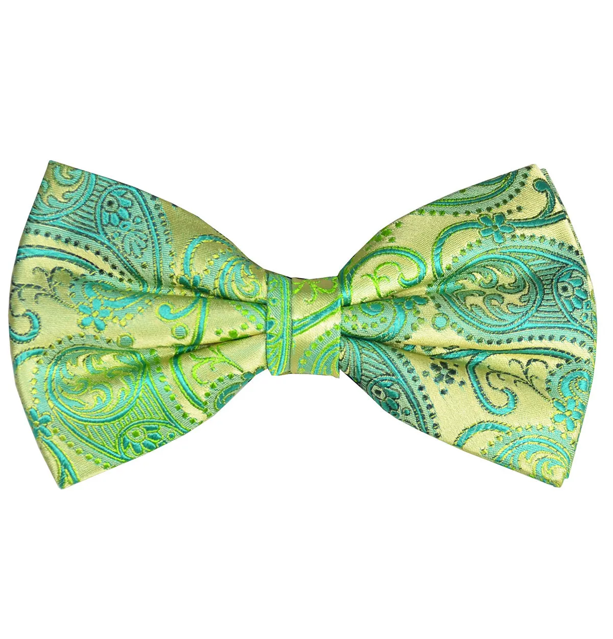 Green and Gold Paisley Silk Bow Tie