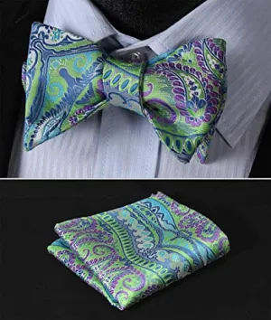 Green Blue Purple Silk Bow Tie Set- HDNX28