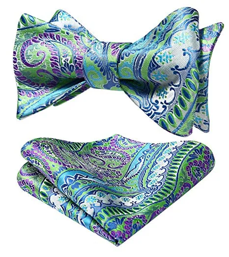 Green Blue Purple Silk Bow Tie Set- HDNX28