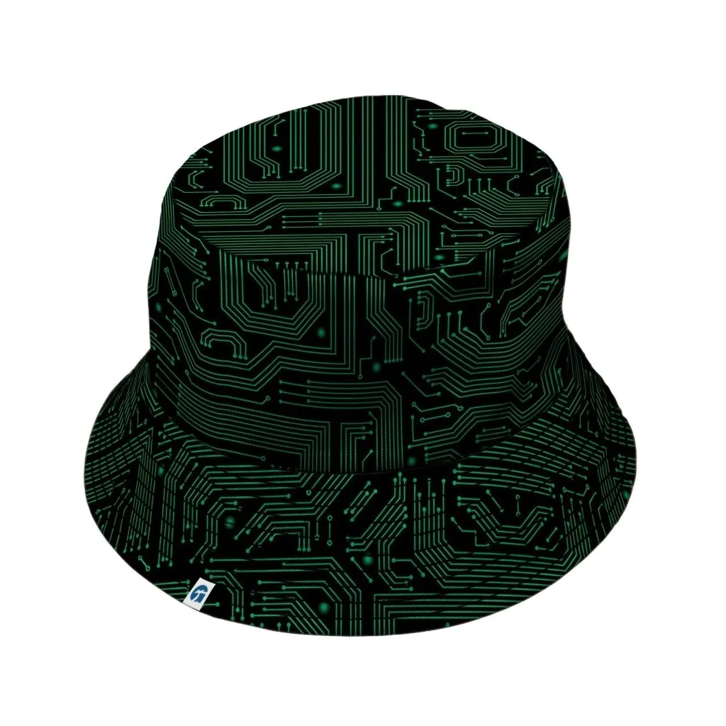 Green Computer Circuits Bucket Hat