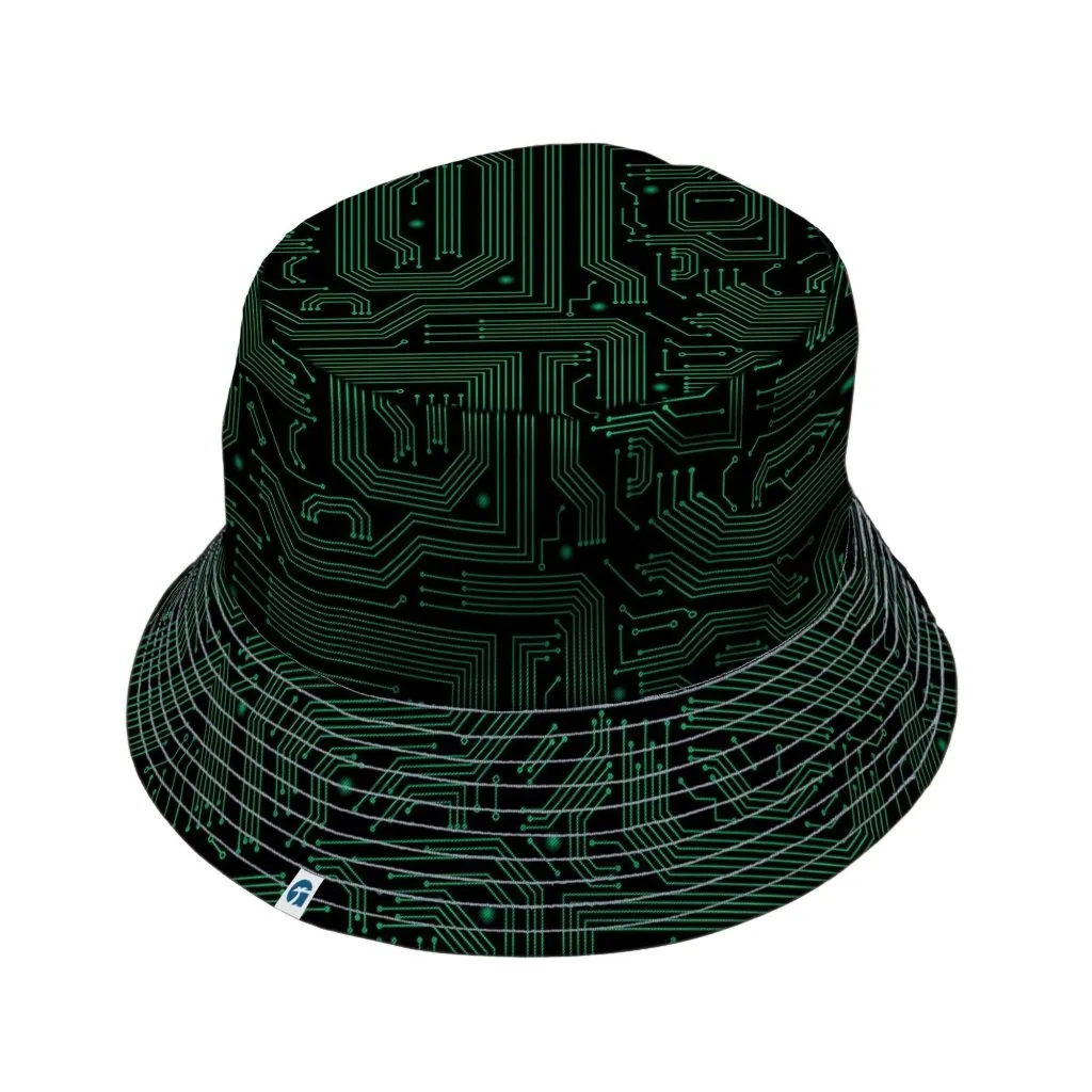 Green Computer Circuits Bucket Hat