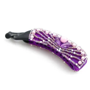 Hand Beaded Vertical Hair Barrette Purple