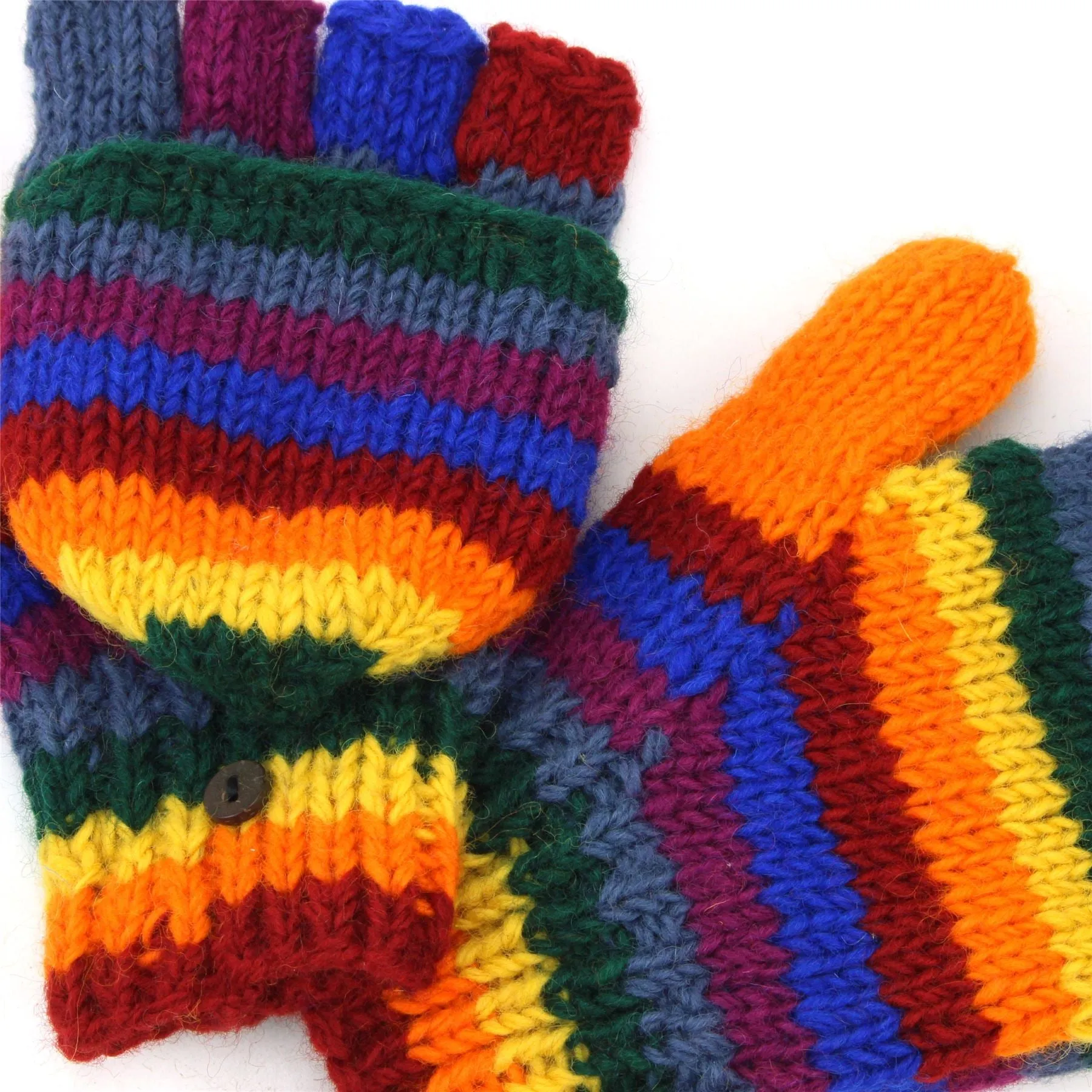 Hand Knitted Wool Shooter Gloves - Stripe Rainbow