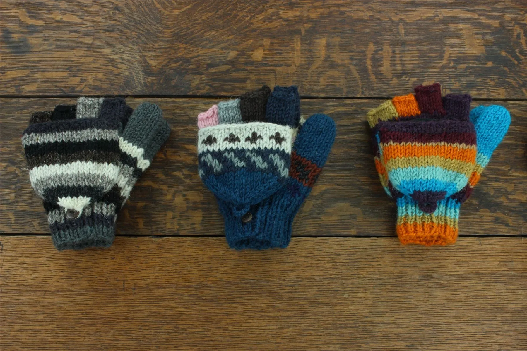 Hand Knitted Wool Shooter Gloves - Stripe Rainbow