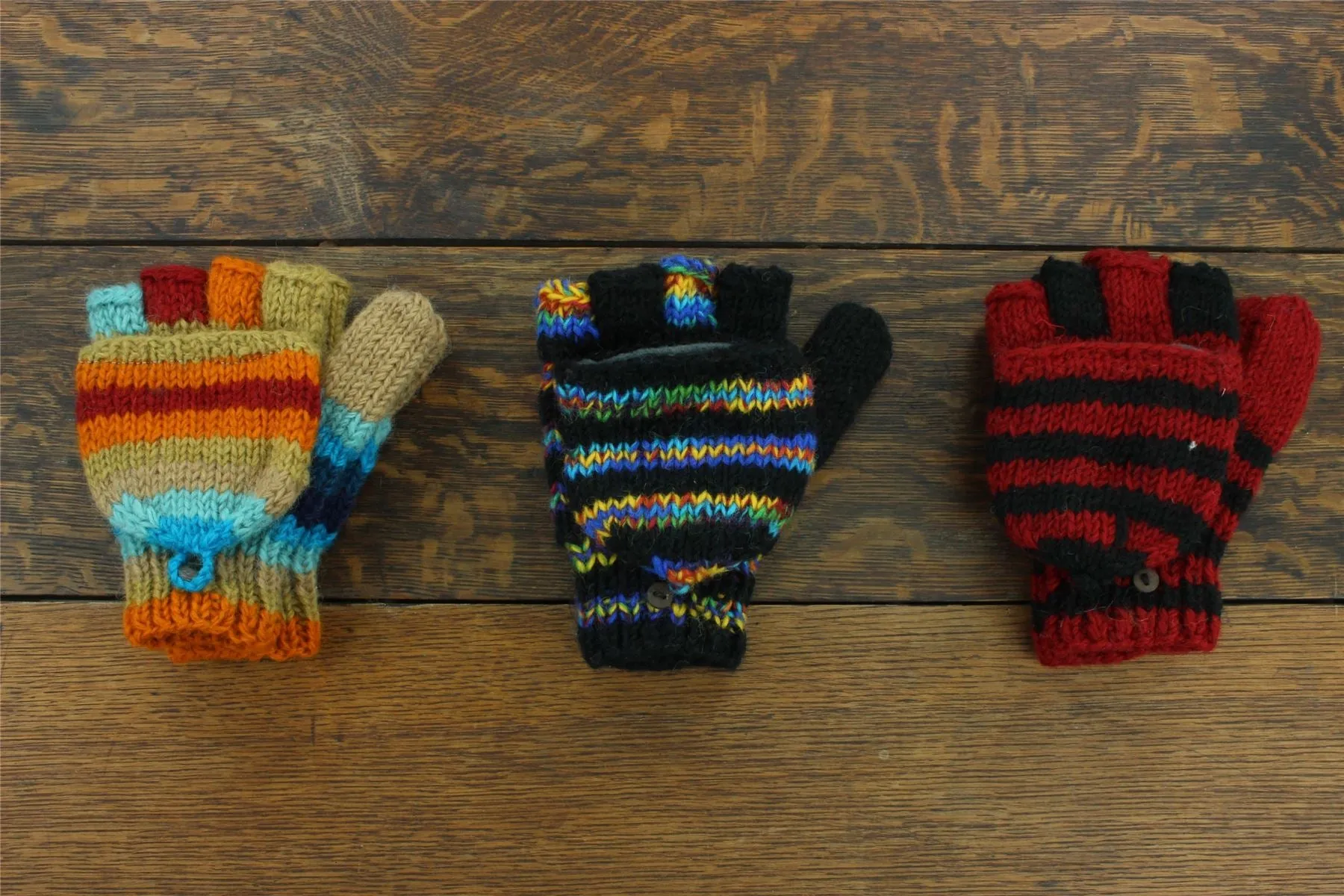 Hand Knitted Wool Shooter Gloves - Stripe Rainbow