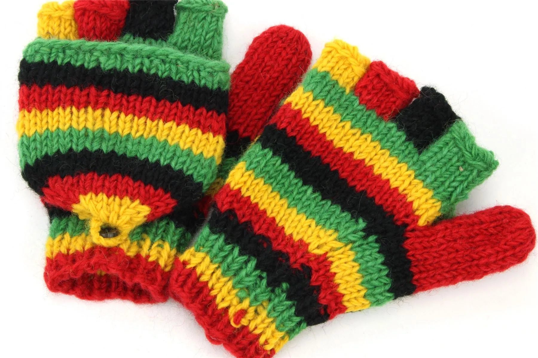 Hand Knitted Wool Shooter Gloves - Stripe Rasta