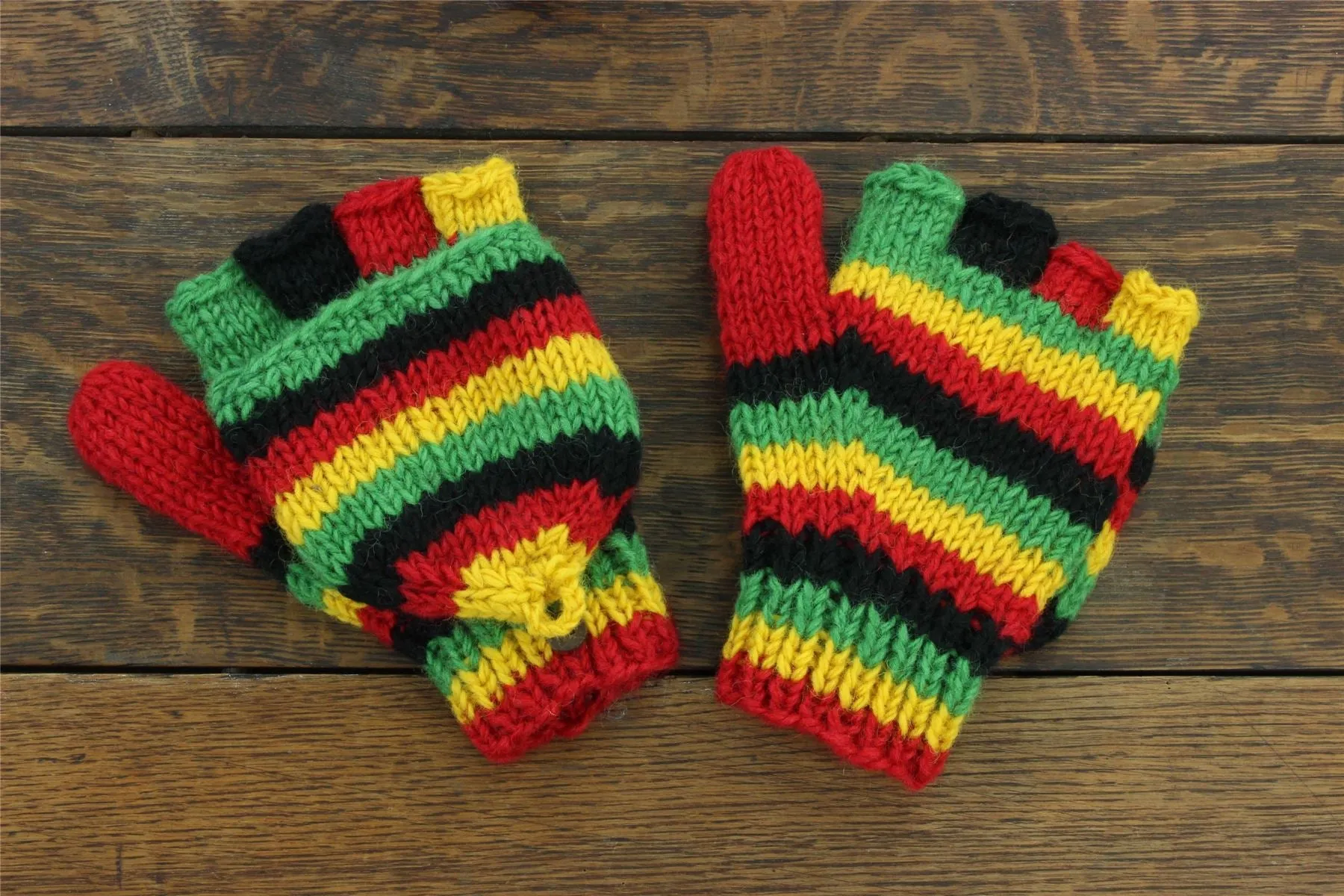 Hand Knitted Wool Shooter Gloves - Stripe Rasta