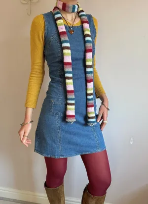 Handmade knitted multicoloured striped skinny scarf