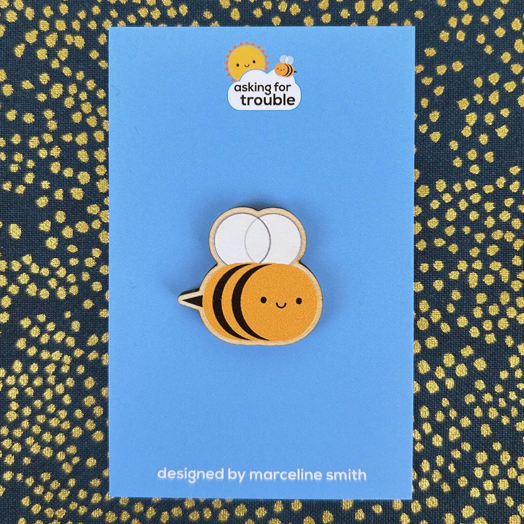 Happy Bumblebee Kawaii Wooden Pin