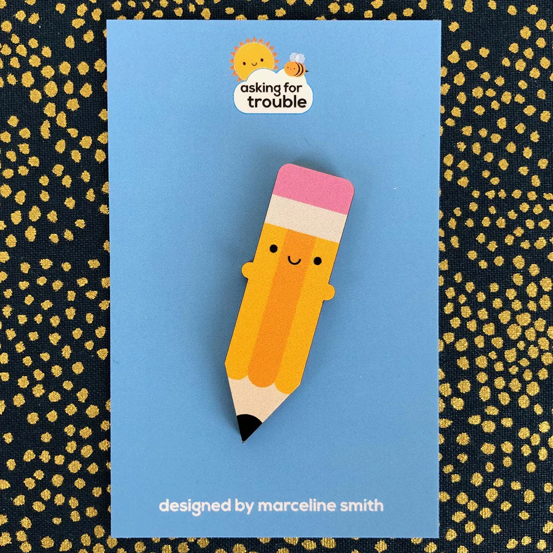 Happy Pencil Kawaii Wooden Pin