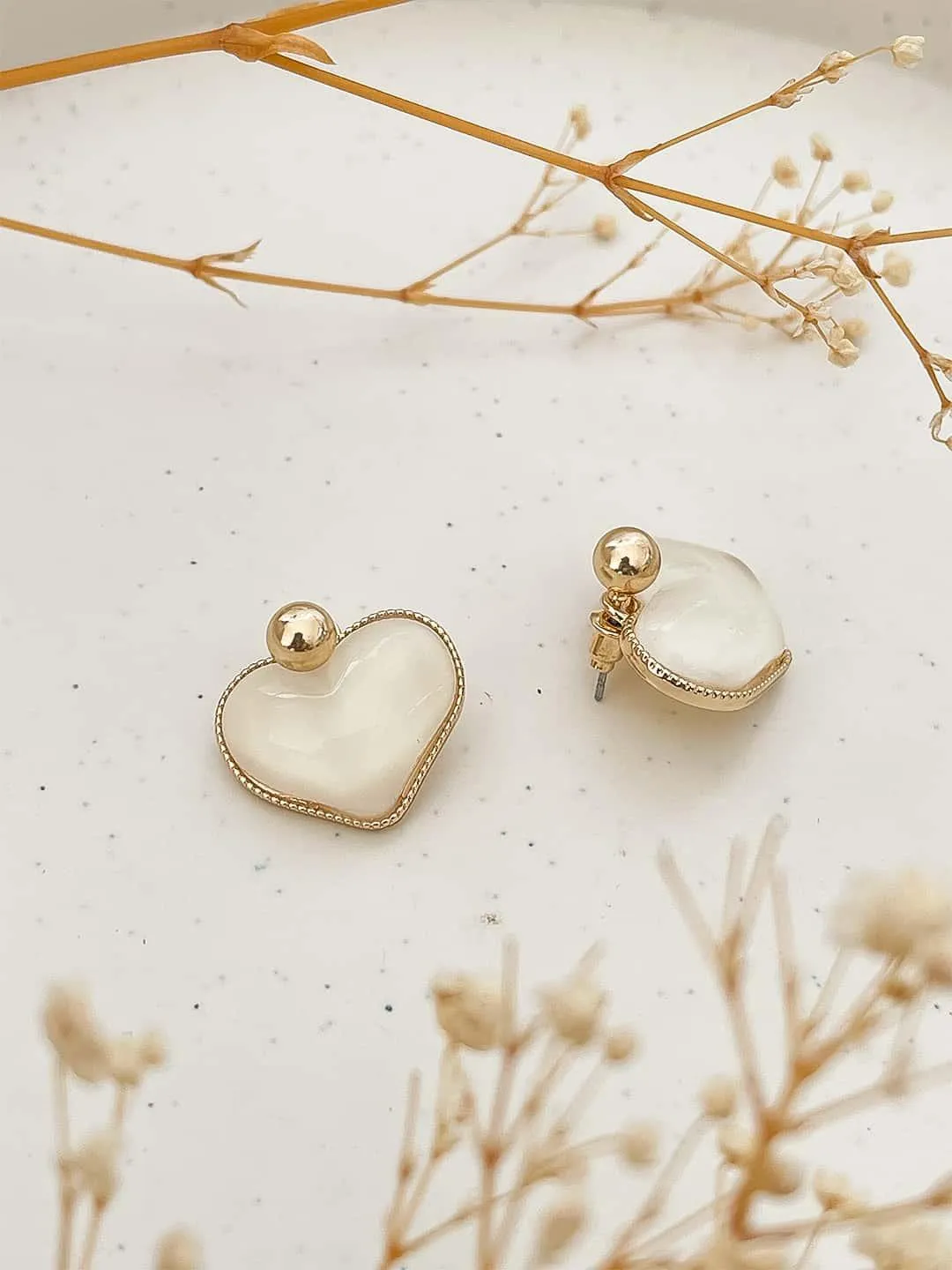 Heart Shape White Enamel Earrings