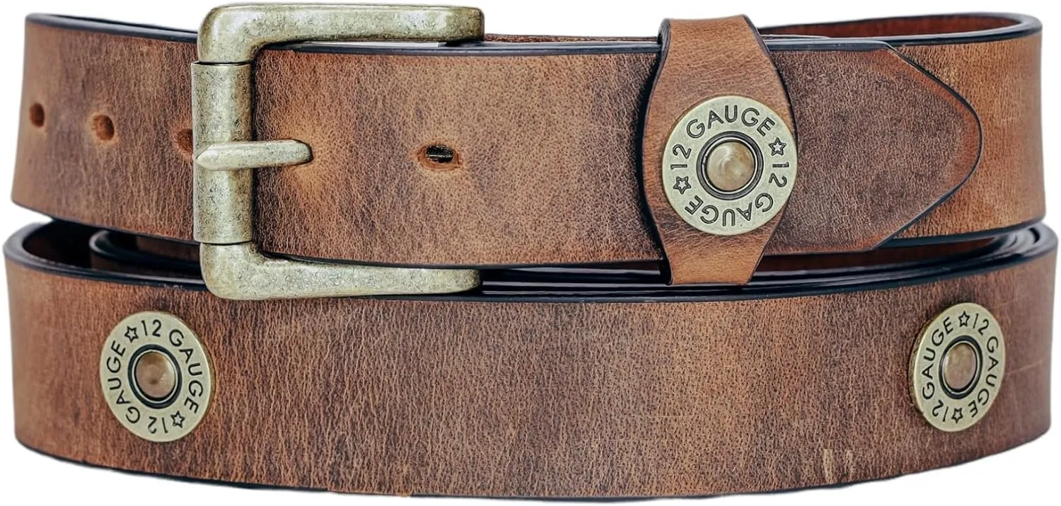 Heritage Leathers USA Geniune Leather Vintage Shotgun Shell Belt, Brown